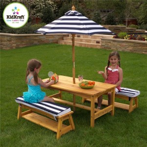 KidKraft Outdoor Table & Chair Set with Navy Cushions