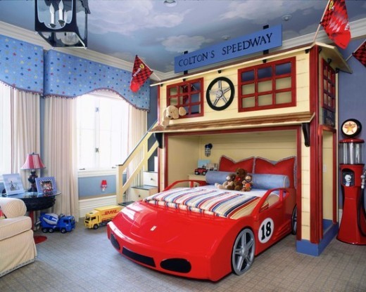 Kids race car bedroom