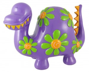 Large Flowered Purple Dinosaur Piggy Bank Coin Money