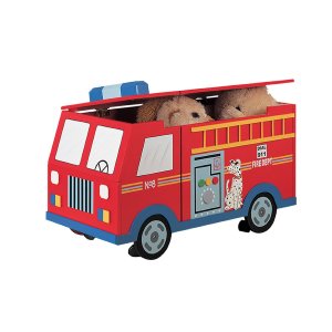 Teamson Kids - Trains & Trucks Fire Engine Toy Box